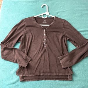 Aerie Charcoal Gray Button Up Long Sleeved Crop Top